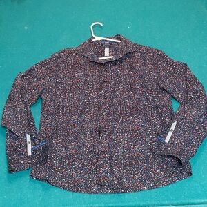 Denim & Flower Navy Button-Down Shirt with Multicolor Dot Print